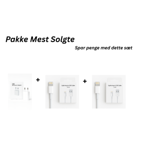 Pakke: 1x iPhone 5W USB-A Oplader + 2x USB-A til Lightning Kabler  Klassisk Hurtigopladning