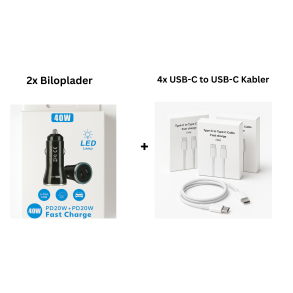Family Pack  2x 40W Biloplader + 4x USB-C Kabler