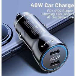 40W USB-C biloplader hurtigopladning PD &amp; QC 3.0 mini dobbeltport 