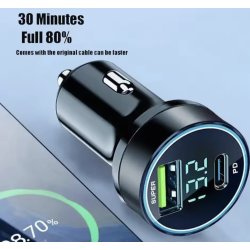 Biloplader med USB-C Power Delivery (PD)og klassiskUSB-A-port