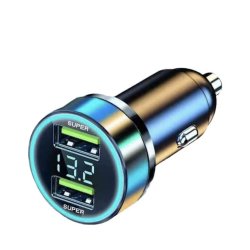 Dobbelt USB-A hurtigoplader med LED-voltmeter  12V/24V  Til bil og motorcykel