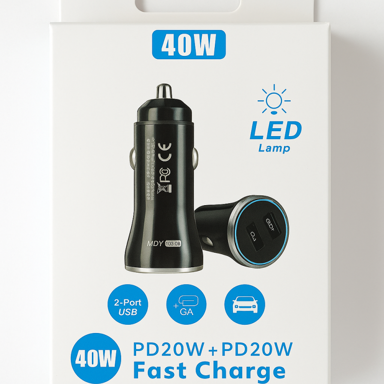 40W USB-C biloplader hurtigopladning PD &amp; QC 3.0 mini dobbeltport 