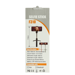 &#129331; Selfiestang / Selfie Stick  iPhone &amp; Android  Bluetooth Sort, kan forlnges op til 110 cm